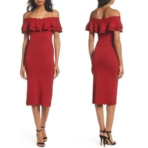 Eliza J Red Off The Shoulder Ruffle Sheath Dress